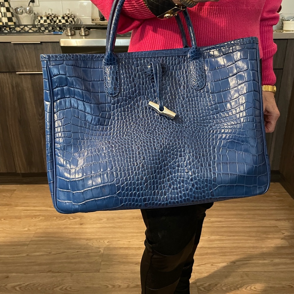 Longchamp  blue croc leather tote